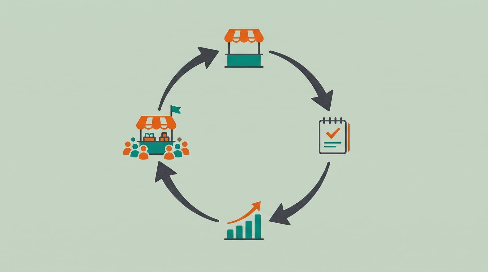 A circular loop showing how each craft fair event feeds notes and a plan into a stronger next event.