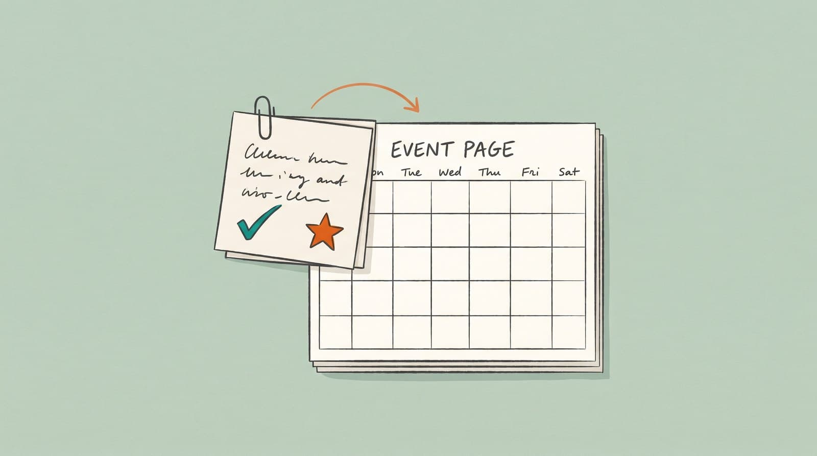 A handwritten note from last year's event clipped to a new blank event page, carrying the lesson forward.