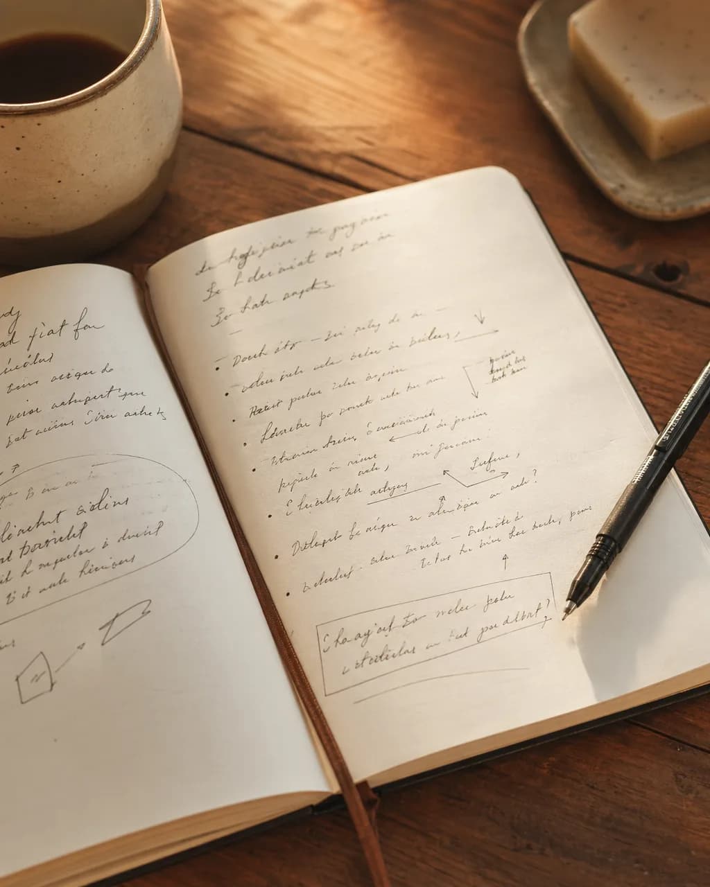 Detail of handwritten post-event reflection notes on warm paper.